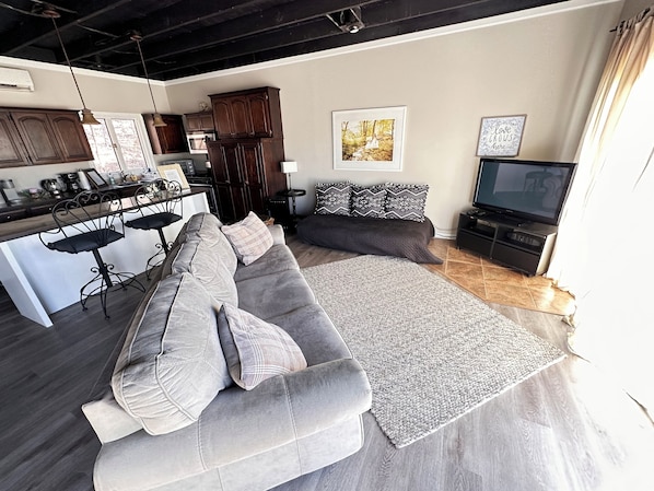TV, fireplace, DVD player, video library