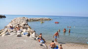 NĂ€ra stranden och solstolar