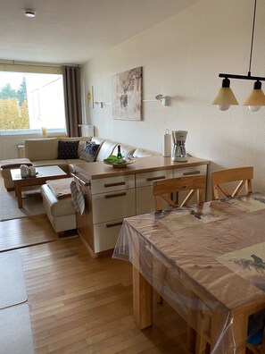 Fernseher, DVD-Player, Tischtennisplatte, Bücher