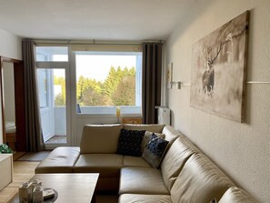 Fernseher, DVD-Player, Tischtennisplatte, Bücher