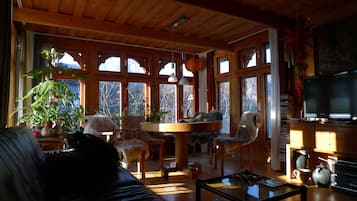 Televisie, een dvd-speler, boeken en een muziekbibliotheek