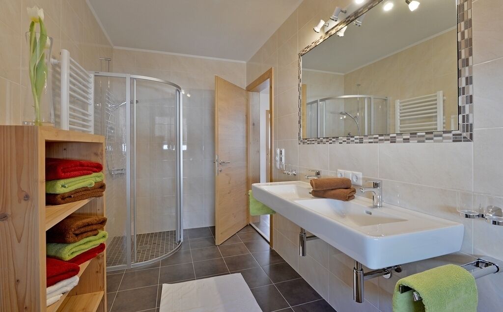Bathtub, hair dryer, towels, toilet paper