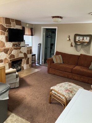 Smart TV, fireplace, DVD player