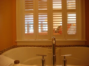 Combined shower/tub, jetted tub, hair dryer, towels