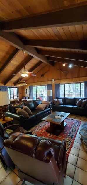 Flat-screen TV, DVD player, books