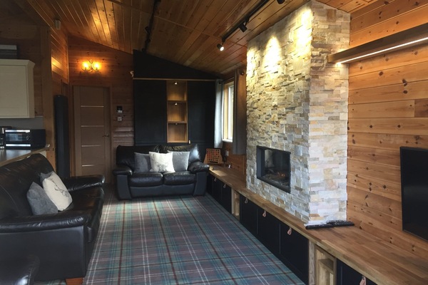 Smart TV, chimenea, reproductor de DVD y videoteca