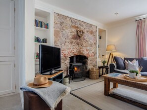 TV, fireplace, DVD player, toys