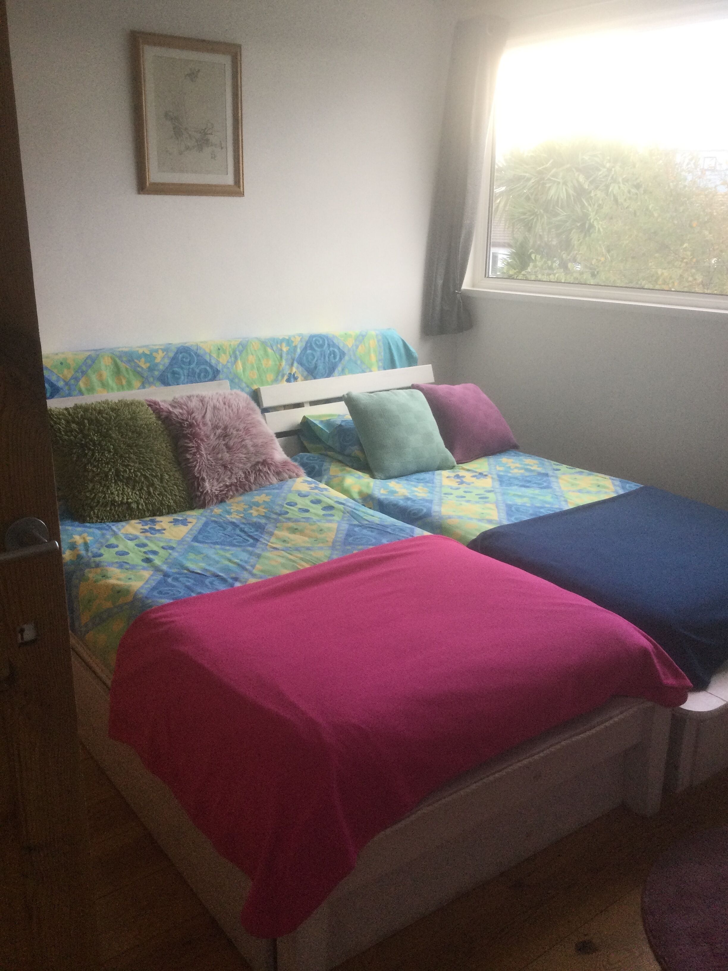 Twin room with sledge beds that can slightly be separated. 