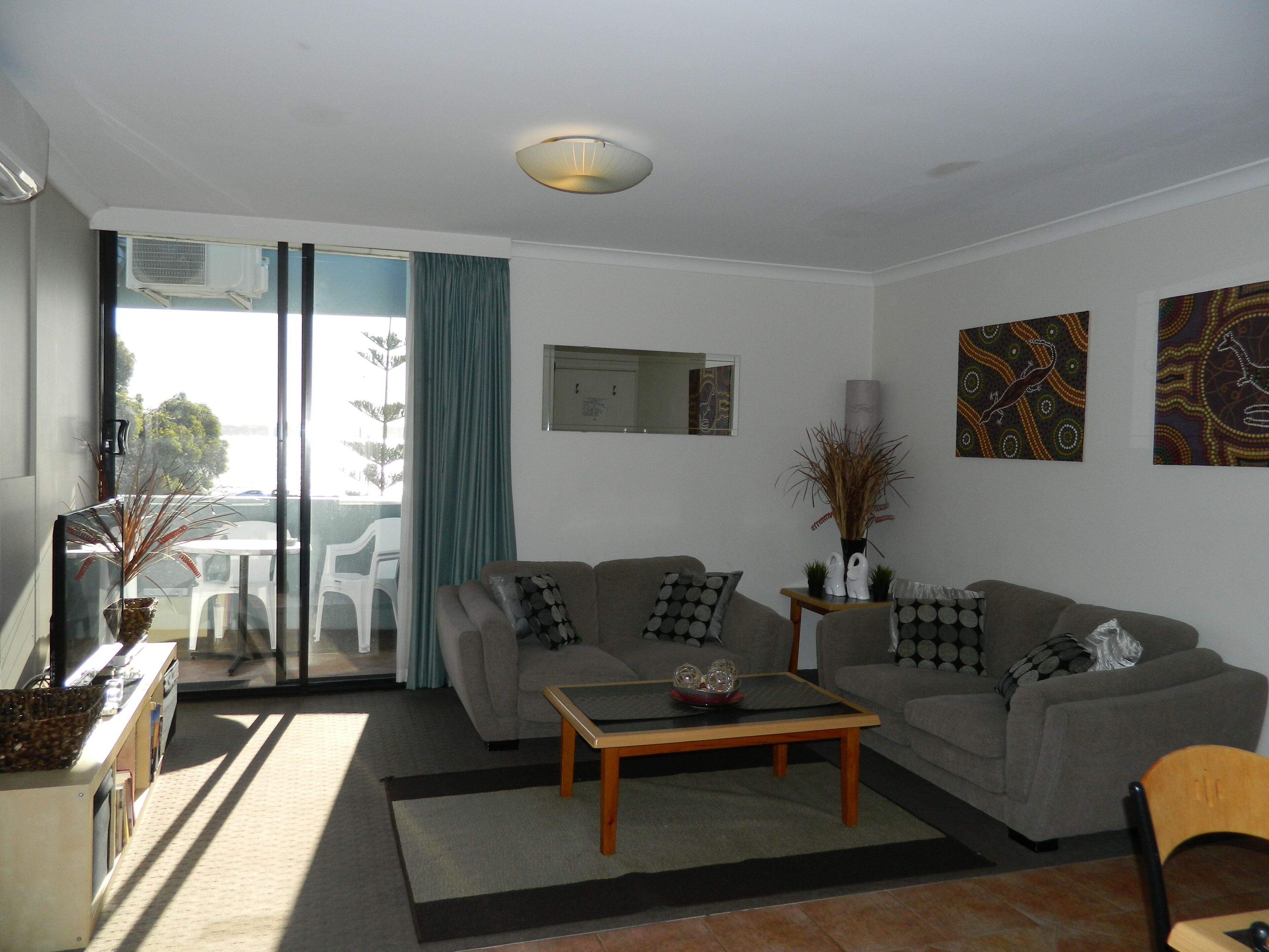 TV, DVD player, books, video library