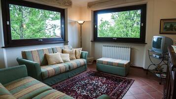 Fernseher, DVD-Player, Tischtennisplatte, Stereoanlage