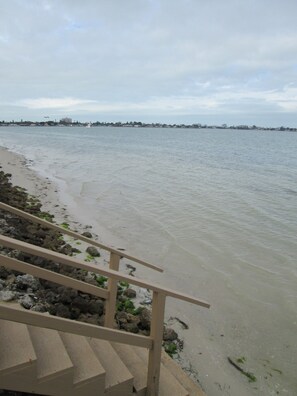 On the beach, sun loungers, beach towels