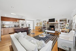 Smart TV, fireplace, books, streaming services -  Chic East Quogue Retreat with Heated Pool near Bay and Ocean (East Quogue)