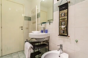 Shower, bidet, towels, soap