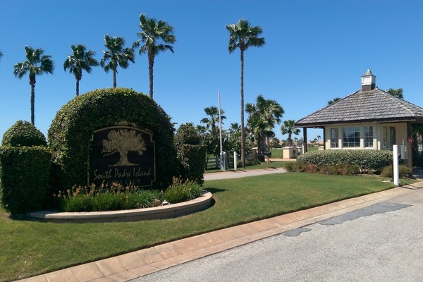 Main entrance and security gate to South Padre Island Golf Club.