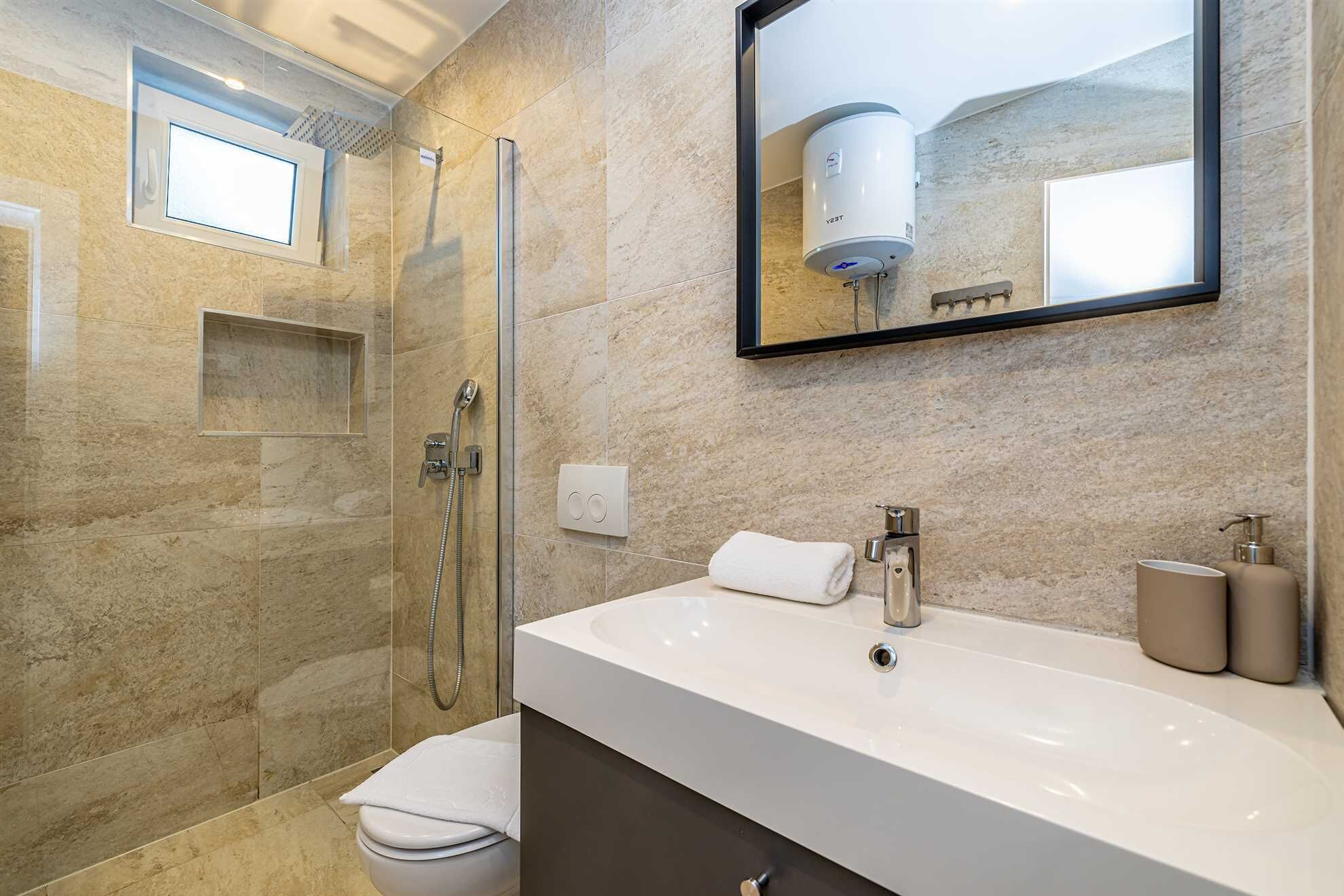 Hair dryer, towels, toilet paper