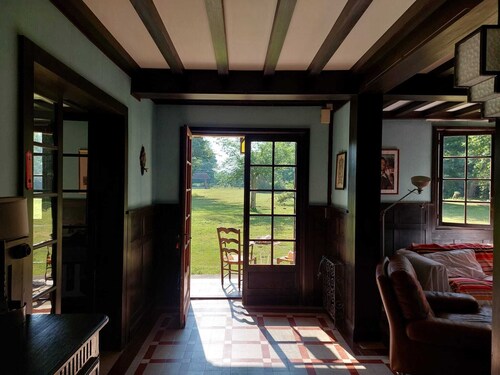 Large family home with wooded grounds, orangery, courtyard, outbuilding in quiet location.