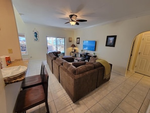 Smart TV, DVD player, books, video library