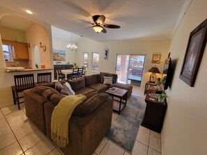 Smart TV, DVD player, books, video library