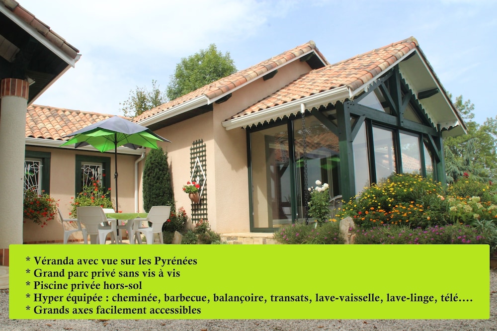 Large House with pool veranda and views of the Pyrenees
