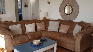 TV, DVD player, books, video library