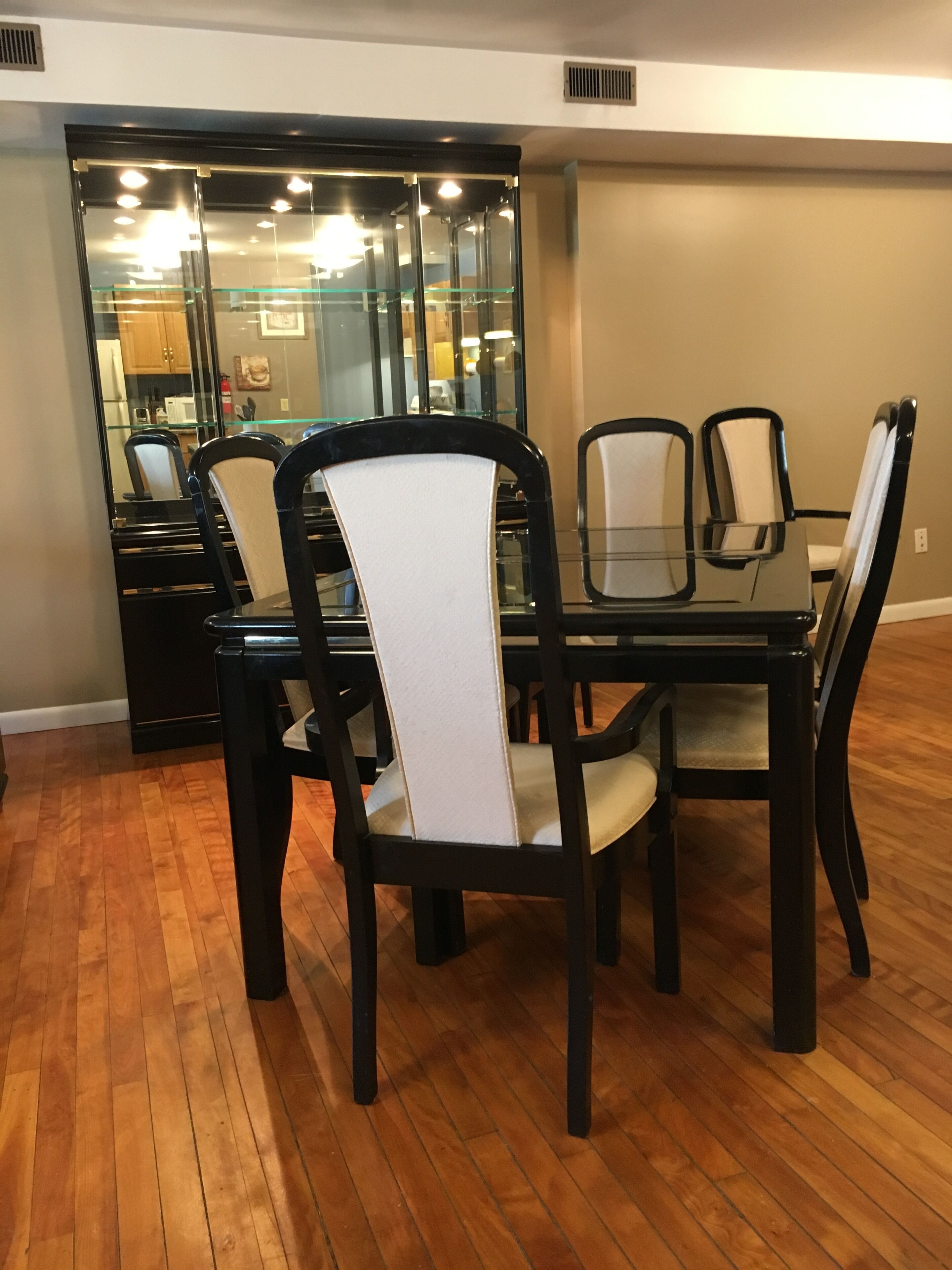 Dining room table and china cabinet.