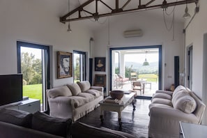 Smart TV, fireplace, DVD player, books