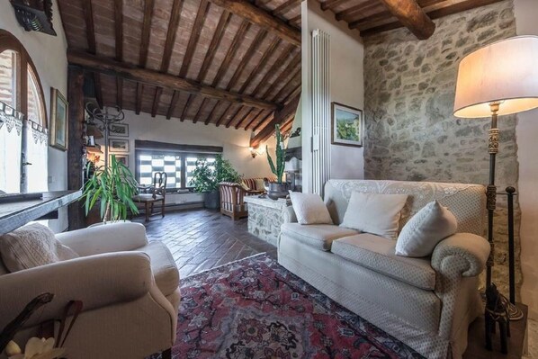 TV, fireplace, DVD player, books