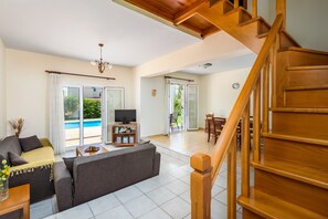 TV, DVD player, books, music library