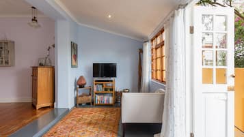 TV, DVD player, books, video library