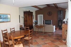 TV, lareira, DVD player