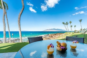 Outdoor dining - 101 - 2 bed/2 bath with A/C! Ground Floor Oceanfront with Breathtaking Views! (Kihei)