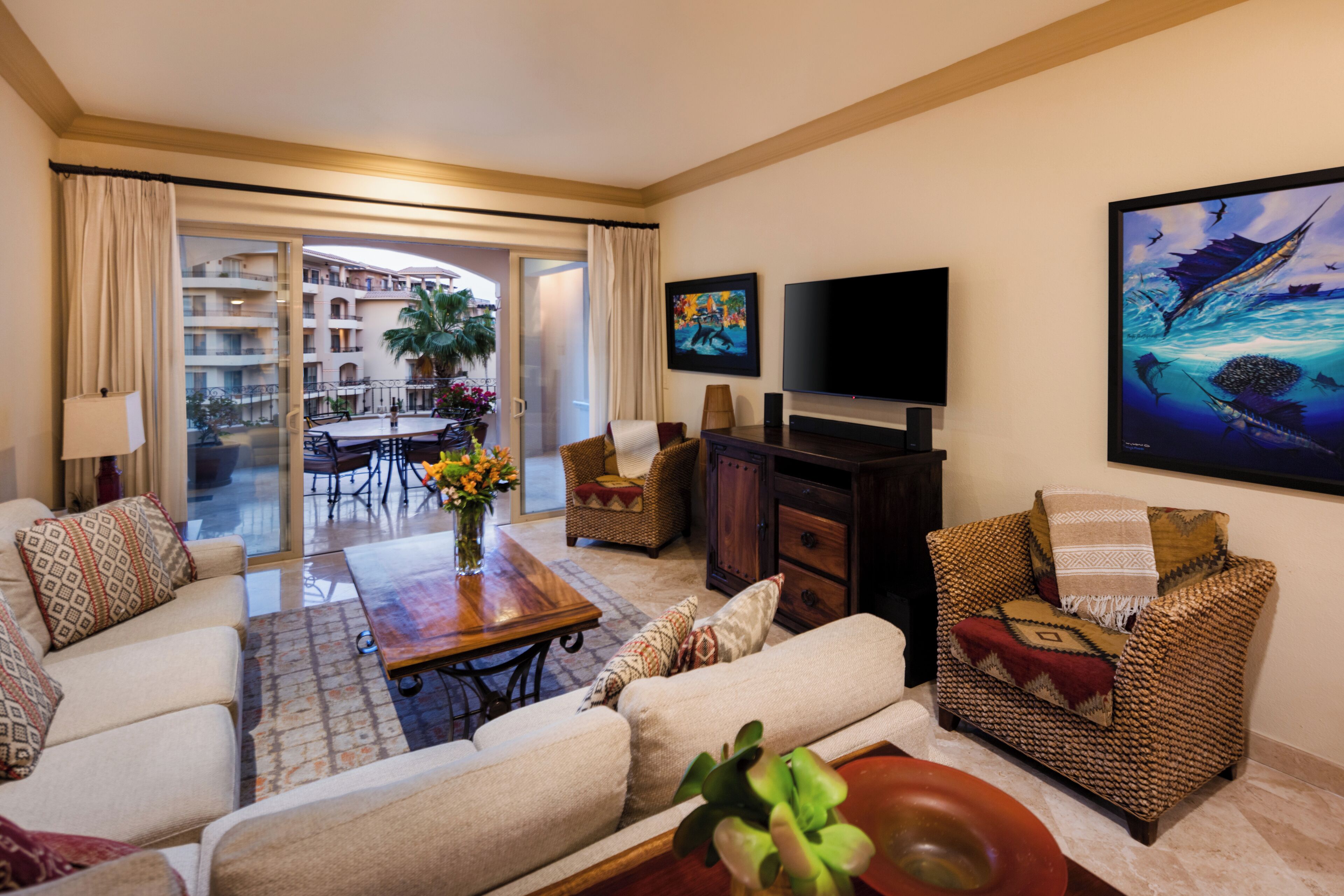 TV, DVD player, stereo