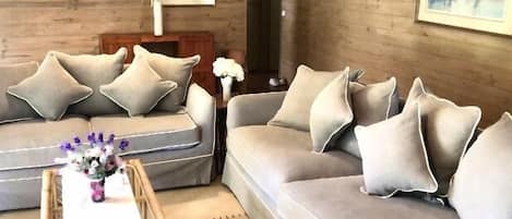 Smart TV, fireplace, stereo