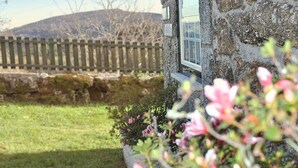 A stone building with a window, a wooden fence, and a grassy area with flowers. - Nature in its purest state ... (Casais de Vide)