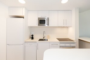 Fridge, microwave, dishwasher, coffee/tea maker