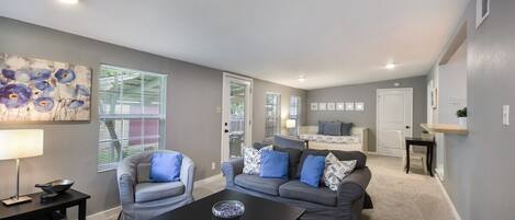 Smart TV, DVD player, books, video library