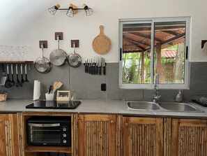 Fridge, microwave, coffee/tea maker, electric kettle