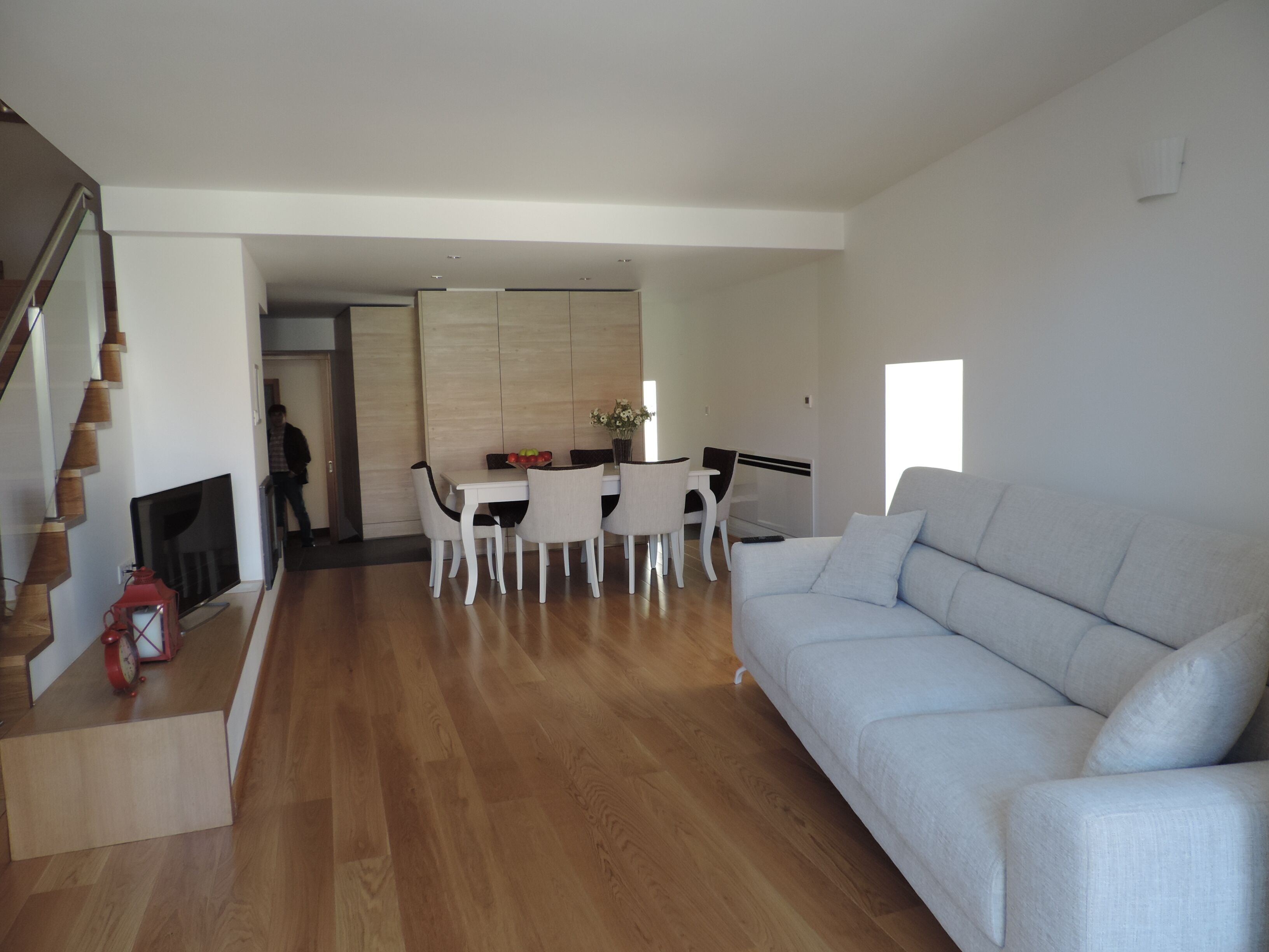 TV, caminetto, libri