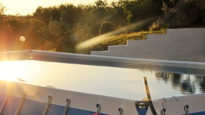 A swimming pool with steps leading into it, surrounded by greenery and a clear sky. - Villaial, recent, with swimming pool, surrounded by greenery among olive trees (San Giovanni)