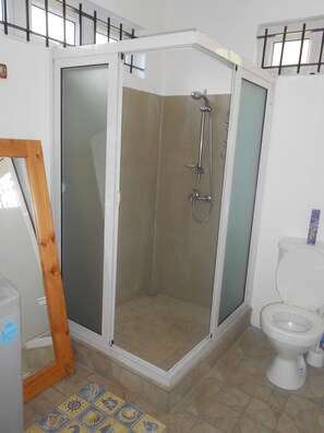 Shower, bidet, towels, soap