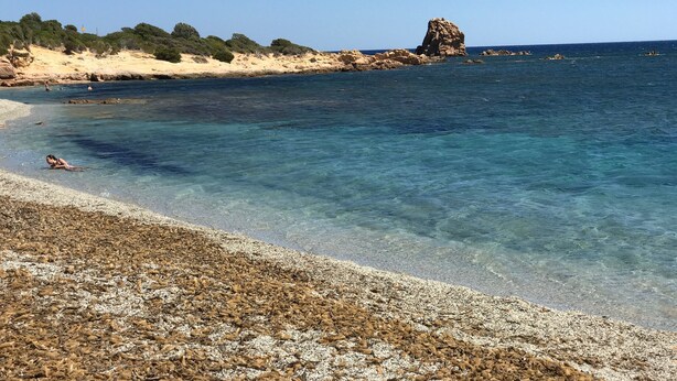 A beach with clear water, pebbles, and a rocky outcrop in the distance. - Very panoramic 10 minutes walk from the sea (Villaputzu)