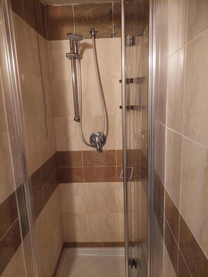 Shower, hair dryer, bidet, towels