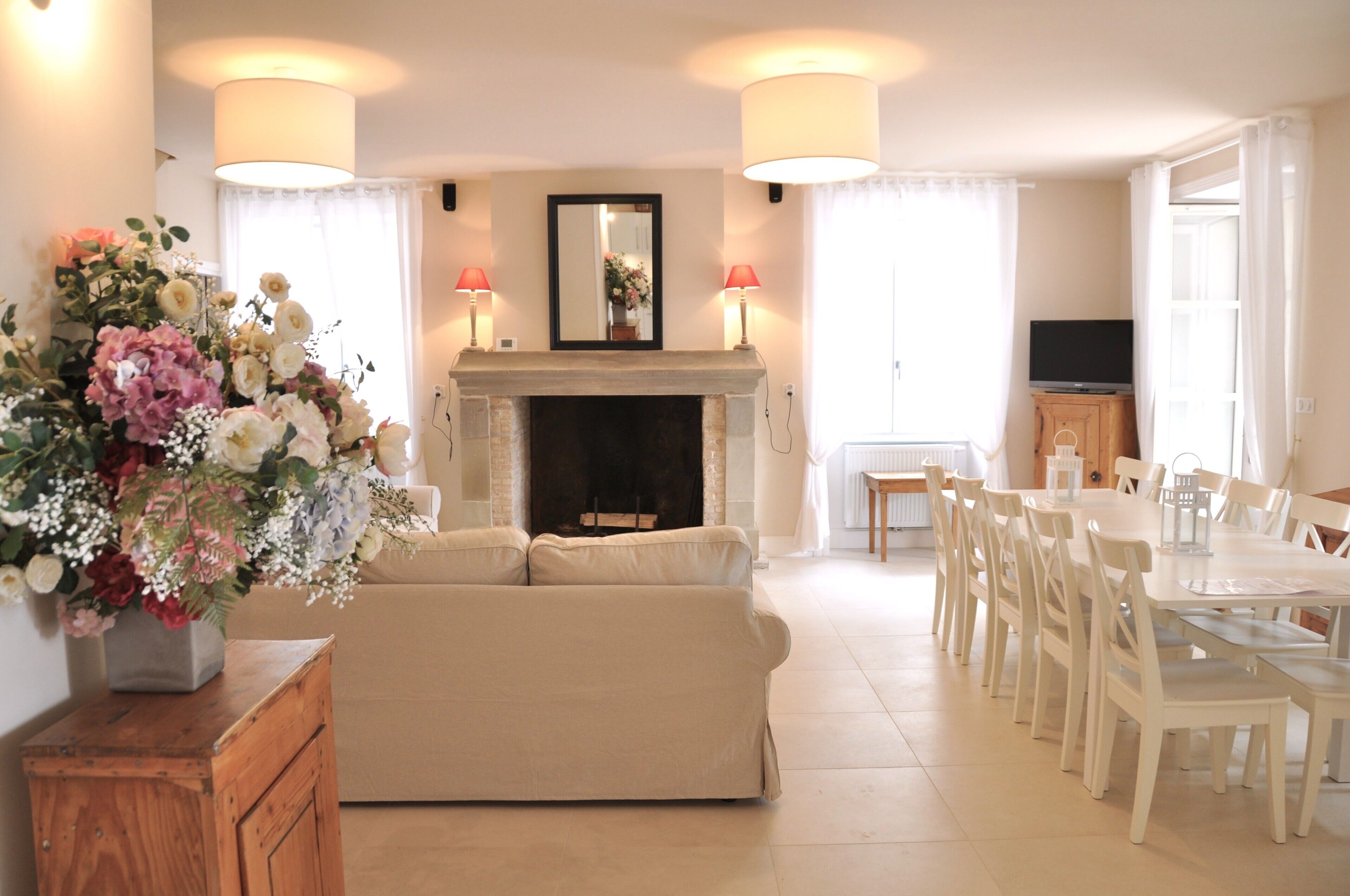 Televisión, chimenea, reproductor de DVD y tenis de mesa 