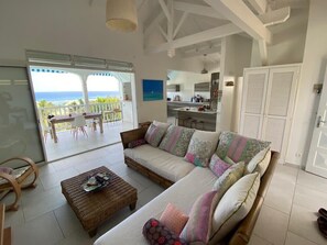 TV, books - Panoramic sea view villa - private beach access (Saint-François)