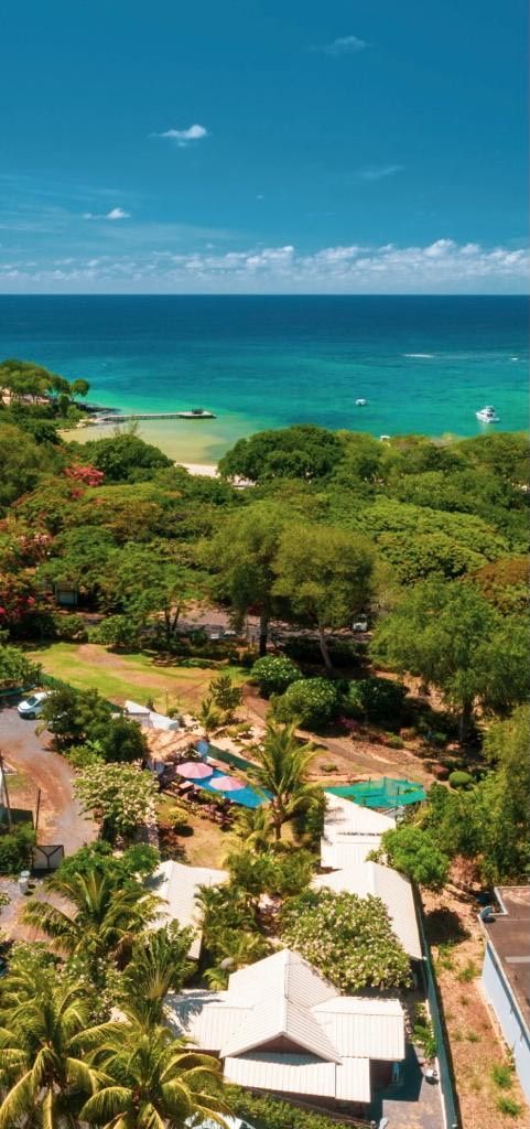 Une propriété située sur la côte, dotée d’une piscine, d’une végétation luxuriante et offrant une vue sur l’océan.
