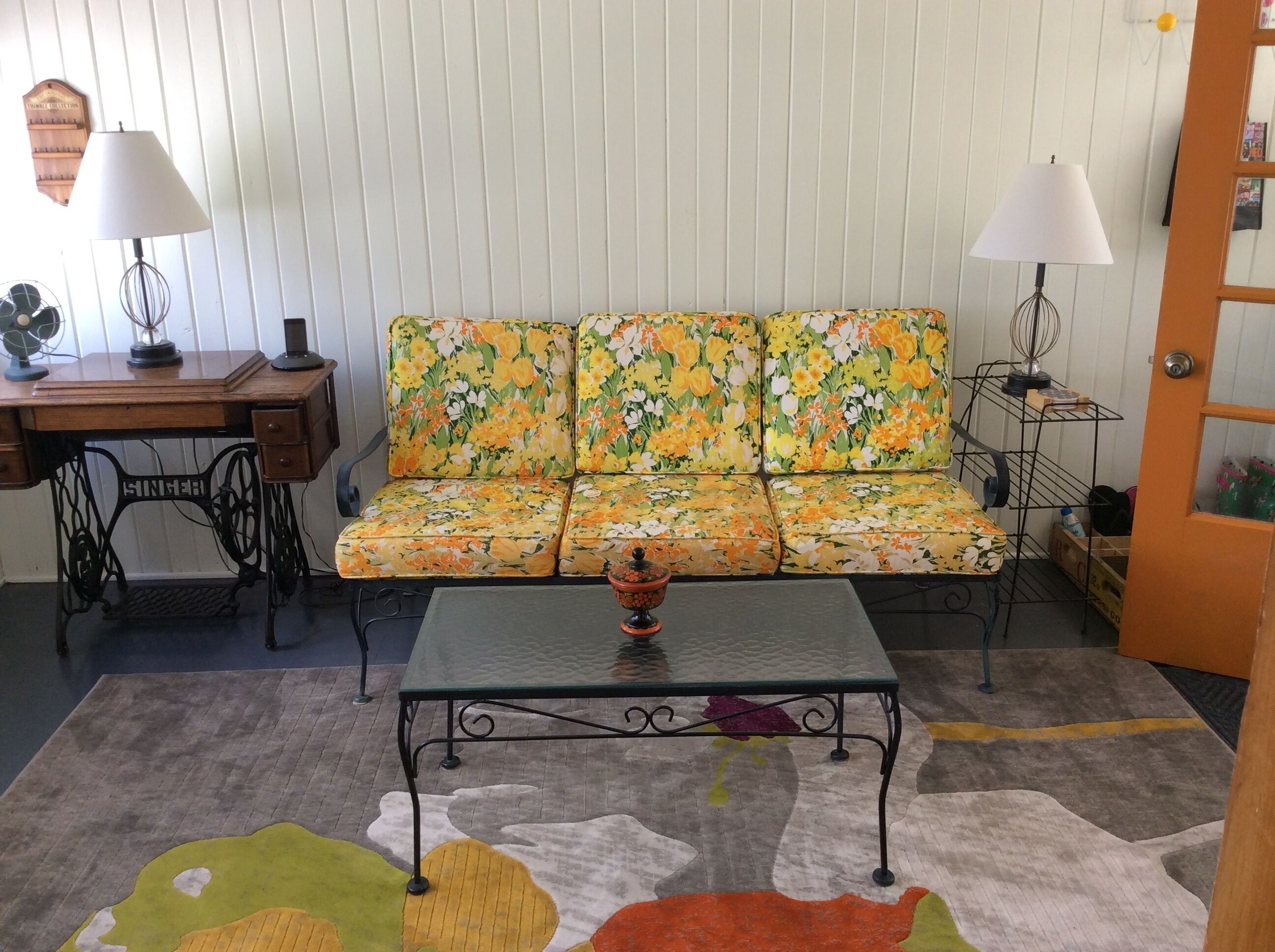 A guest house with unique decor featuring upcycled and recycled items.