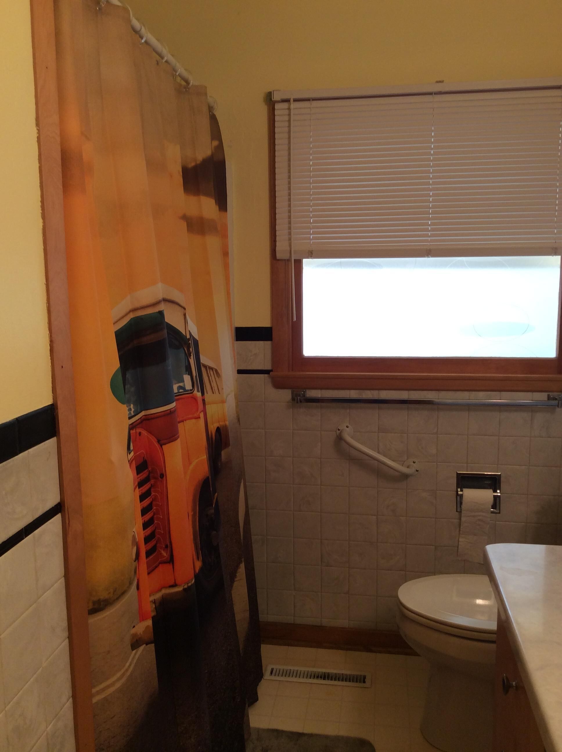 A guest house with unique decor featuring upcycled and recycled items.