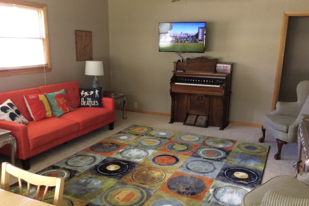 A guest house with unique decor featuring upcycled and recycled items.