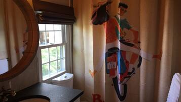 Combined shower/tub, hair dryer, towels, shampoo