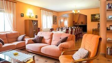 TV, fireplace, table football, ping pong